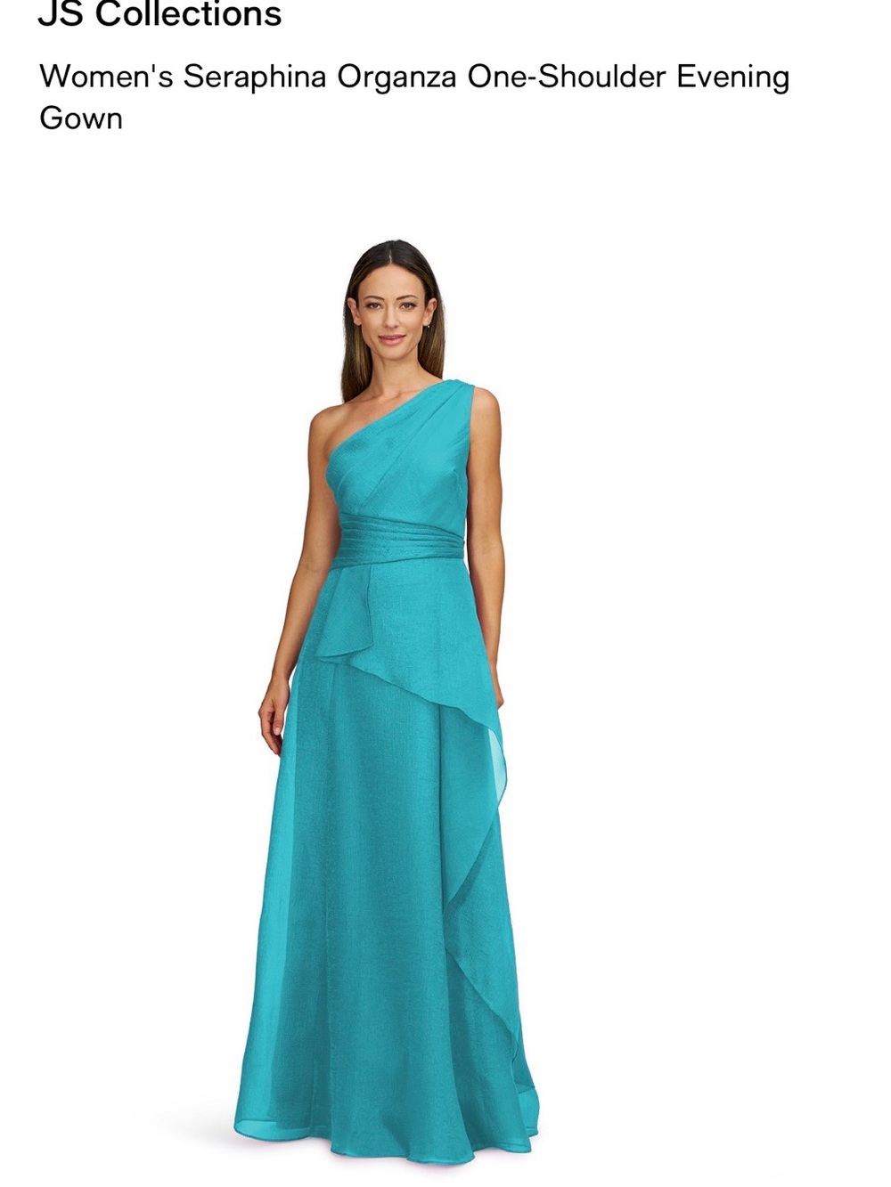 JS Collections One-Shoulder Evening Gown in Turquoise